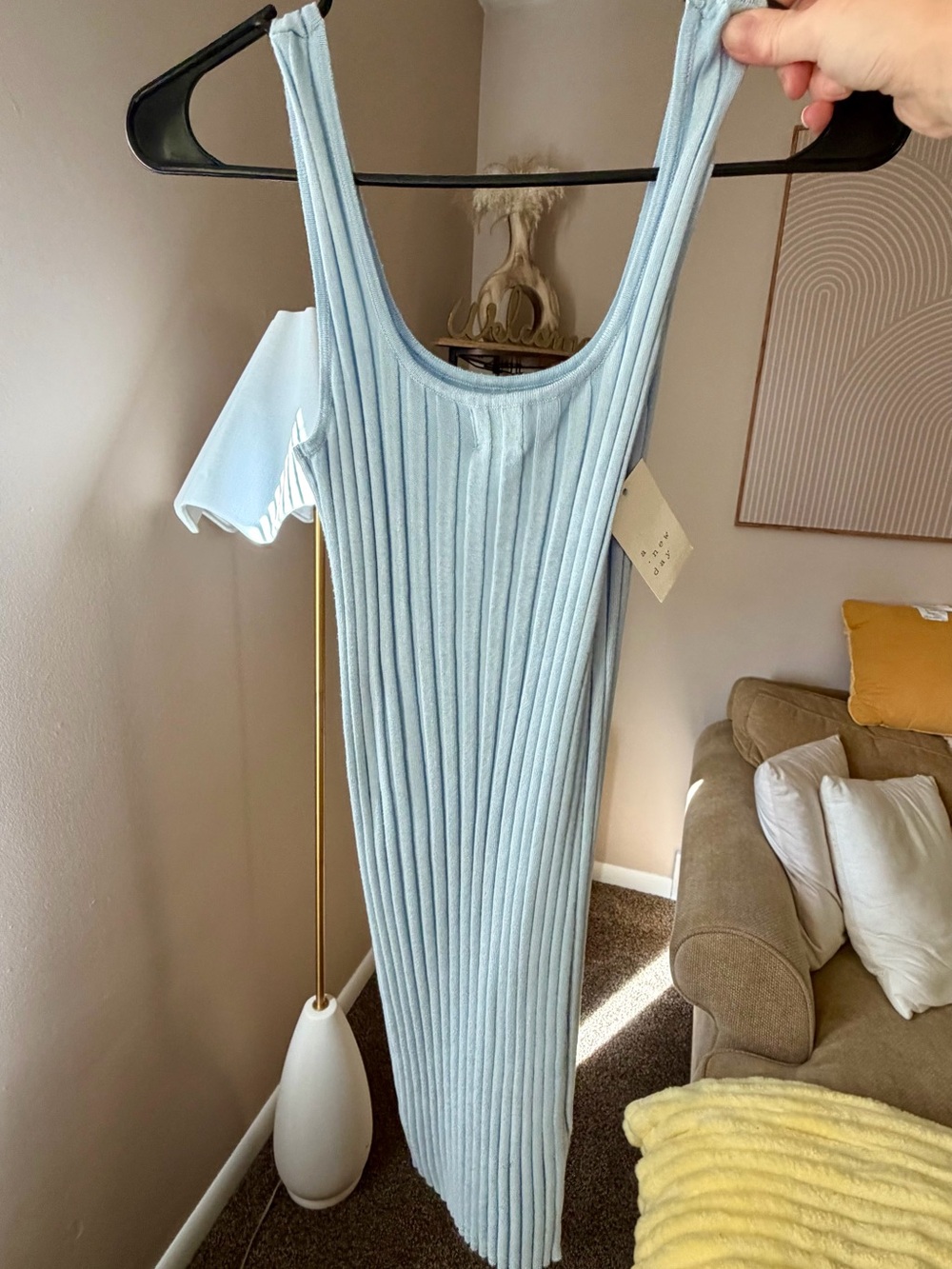 a new day Light Blue Ribbed Scoop Midi Dress